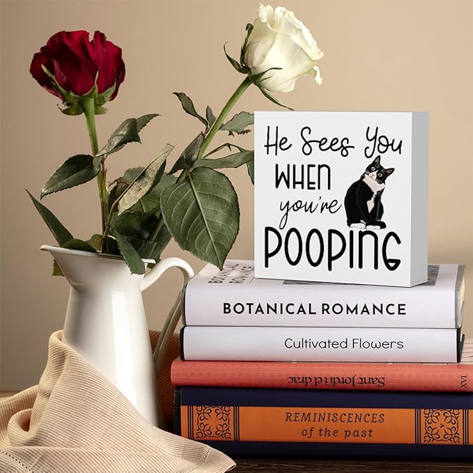 Funny Bathroom Decor Are You Pooping Cat Sign Funny Bathroom Toilet Table Decoration Funny Cat Gifts Bathroom Wall Decor Cat Gifts for Women Gifts for Cat Lovers, Bathroom Wooden Box Sign Decor
