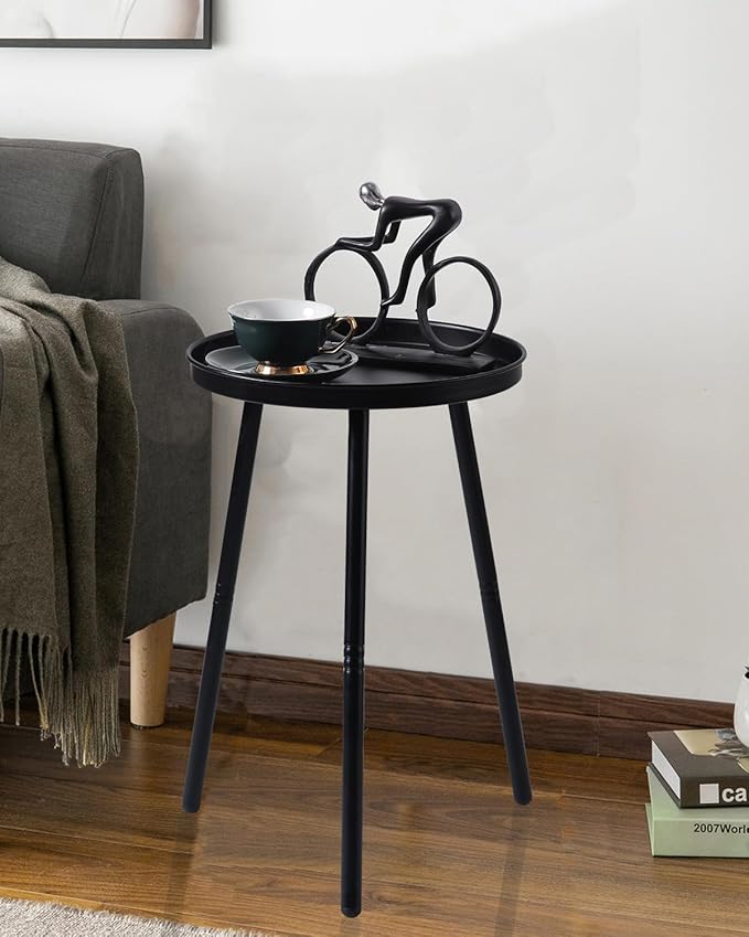 AOJEZOR Side Table: End Table for Any Room - Small Side Tables for Small Spaces All Matte Black with 3 Legged
