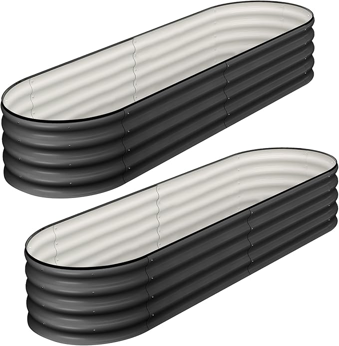 2 Pcs 4.5x2x1.5ft Oval Raised Garden Bed,Galvanized Raised Beds,Open-Ended Base Metal Raised Planter Beds,Garden Bed Outdoor,Planter Raised Boxes for Vegetables, Flowers,Tool-Free Asse,Gray