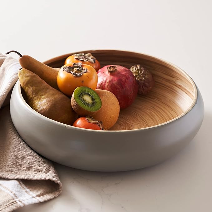 Fruit Bowl For Kitchen Counter, Decorative Bowl, Large Serving Bowl Or Fruit Basket For Kitchen Decor Spun Bamboo (Gray)