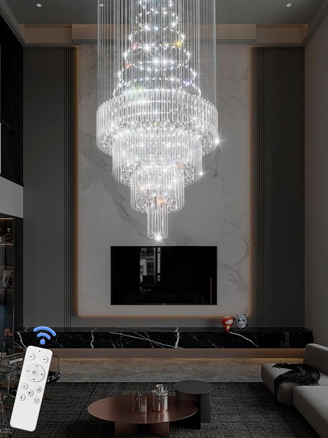 D32''X H100'' Modern Crystal Raindrop Gold Chandelier Lighting for Entrance, Stairs, Doorway, Crystal Ornament Chandelier Can be Used on Sloping Ceiling