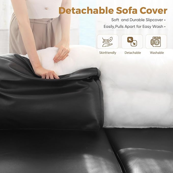 118.5" Faux Leather Modular Sectional Sofa, L Shaped Couch Set for Living Room, 7-Seater Comfy Cloud Couches with Storage Seat Black