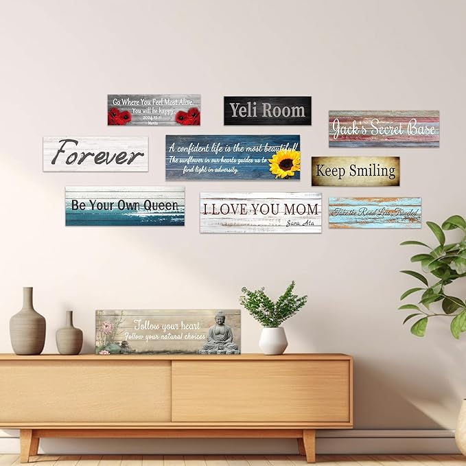 CHAOSETKEN Custom Text Sign Wall Art Personalized Family Quote Wall Decor Family Sign Canvas Prints Customized Wood Text Quote Pictures Rustic Farmhouse Decor Framed (18L x 6W)