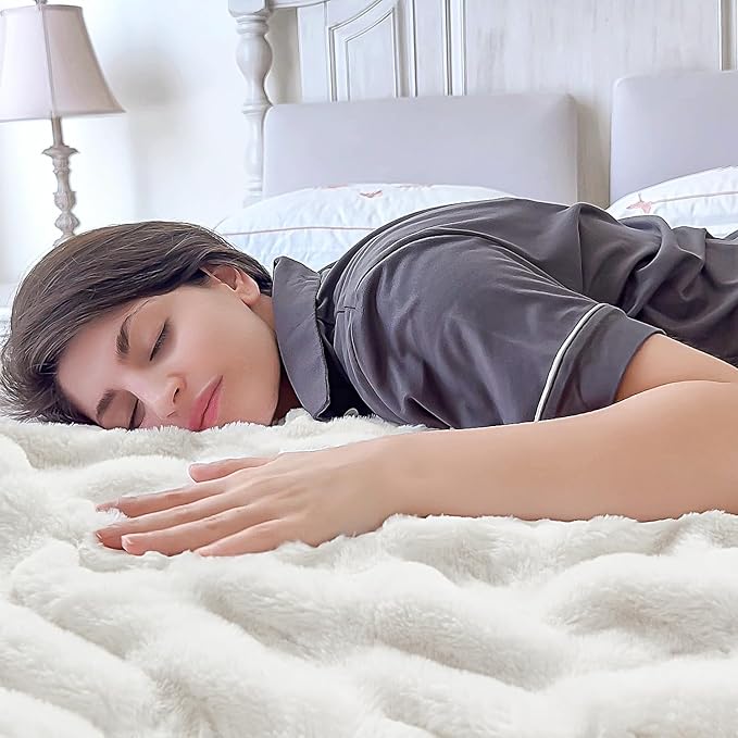 BEDELITE Faux Fur Throw Blanket for Couch, Soft and Cozy Boho Ruched Fluffy Blanket, Warm Plush Fuzzy Faux Rabbit Fur Blanket for Women Gift (Cream, 60"x 80")