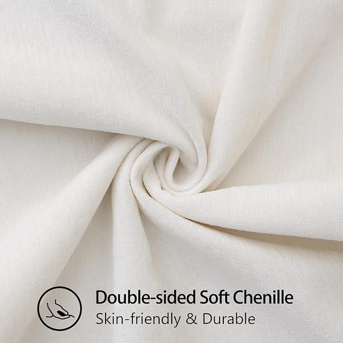 decorUhome Chenille Soft Throw Pillow Covers 22x22 Set of 2, Farmhouse Velvet Neutral Decorative Euro Pillow Covers with Stitched Edge for Couch Sofa Bed Home Decor, Cream White