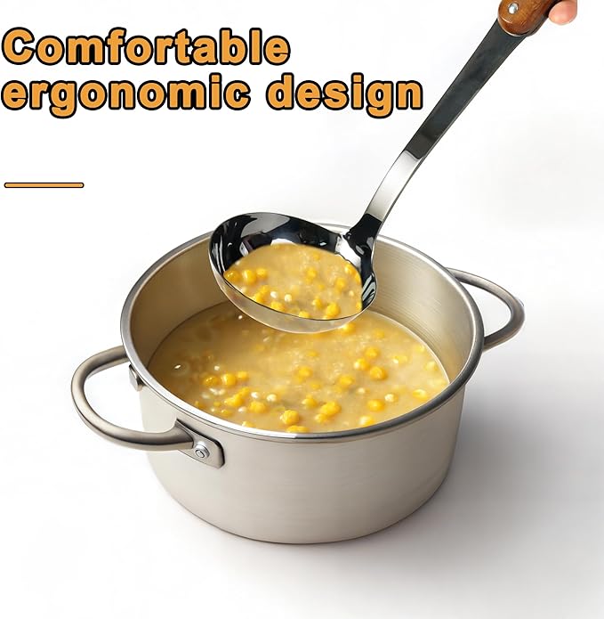 FJNATINH Stainless Steel Wok Spatula and Ladle Tool, Mirror Polished Cooking Utensils Set Metal Wok Accessories with Wooden Handle,Easy to Clean Kitchen Utensils,Black