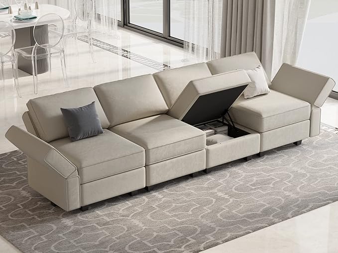 Belffin Modular Sofa Couch with Storage Seats Sectional Sofa Velvet Sofas for Living Room Grey