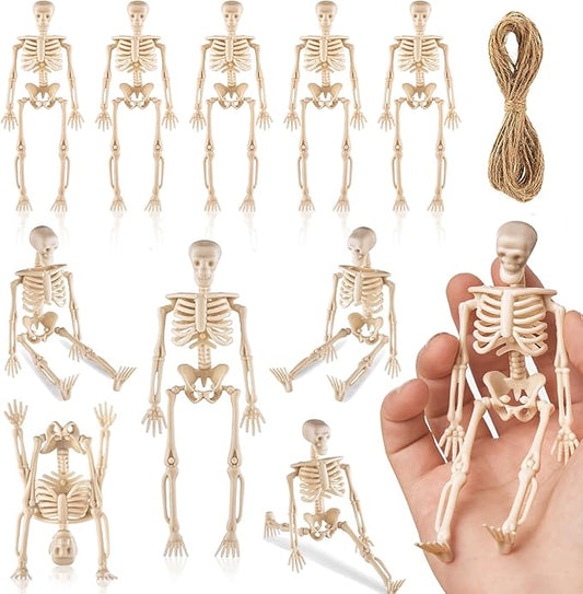 10 Pcs Halloween Mini Skeleton Figurine Decoration,6”Halloween posable Skeleton Decor,Small Plastic Skeleton Figure for Spooky Home Decor Haunted House Decorations Party Favors