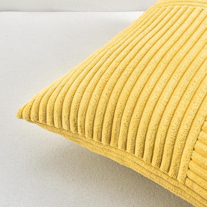 Fancy Homi 2 Packs Yellow Lumbar Decorative Throw Pillow Covers 12x20 Inch for Living Room Couch Bed Sofa, Farmhouse Boho Home Decor, Soft Striped Corduroy Rectangle Accent Cushion Case 30x50 cm