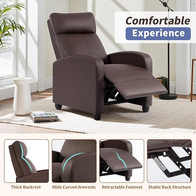 BestMassage | Recliner Chair | with 2 Point Massage Function | Leather Dark Brown | with Lumbar Support, Adjustable Push Back, Footrest & Padded Seat | Easy Assembly | for Living Room, Home Theatre