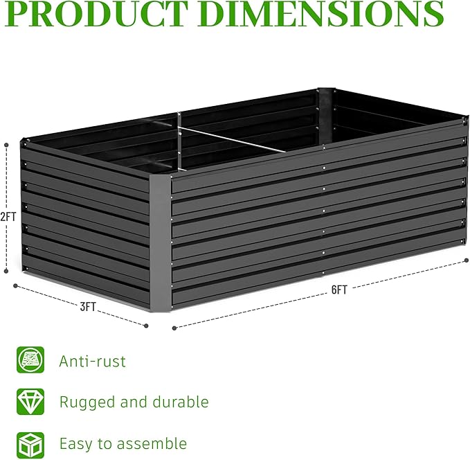 6x3x2 ft Raised Garden Bed, Large Metal Planter Raised Beds, Planters for Outdoor Plants for Vegetables, Flowers, Herbs, Fruits, and Succulents.(2 Pcs)