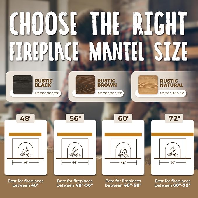 56x8x3 Fireplace Mantel - Handcrafted Hollow Rustic Solid Wood Wall Mounted Floating Shelf with Invisible Heavy Duty Wood Bracket (Weathered Black)