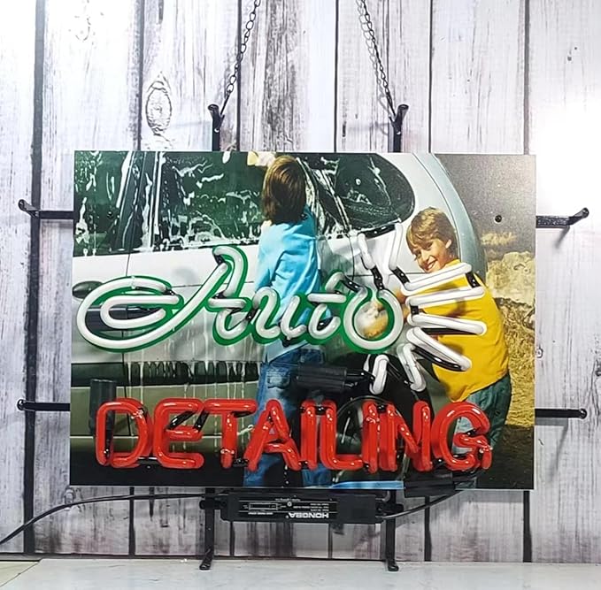 Auto Detailing Shop GLASS Neon Signs,GLASS Neon Light for Office Cafe Party Man Cave Neon Light Art Wall Lights 24 X 20 Inches