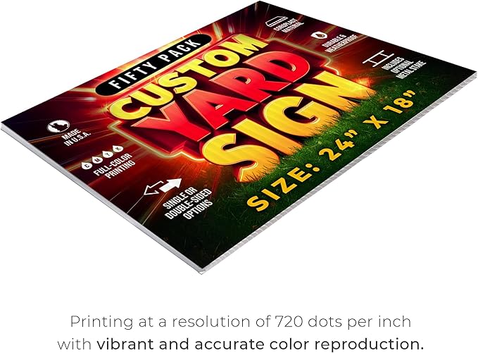 50 Pack 24"x18" Custom Yard Signs with Stakes, Personalized Yard Signs for Outdoors, Customized Full Color Print Corrugated Signs for Business