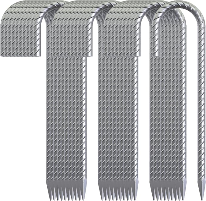 12 Inch Ground Stakes Heavy Duty J Hook 30 Pack Metal Spikes Galvanized Ground Anchors Rebar Tent Stakes for Fence, Bounce House, Gazebos and Outdoor Decorations Inflatables