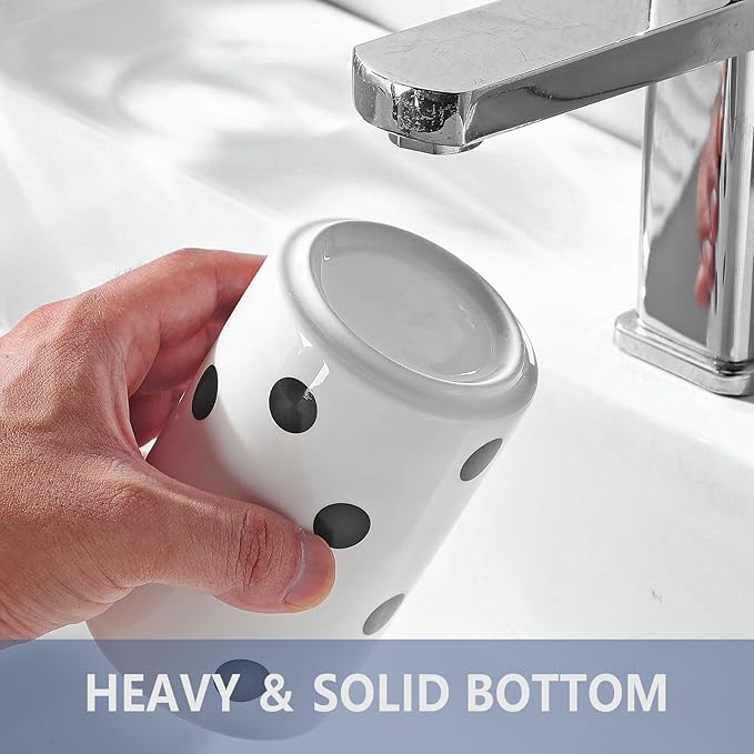 Black Polka Dot Ceramic Toothbrush Holders White - 2 Cups Toothbrush Holders for Bathrooms Toothbrush Toothpaste Holders, White Bathroom Tumbler Cups, Reusable Toothbrush Cups