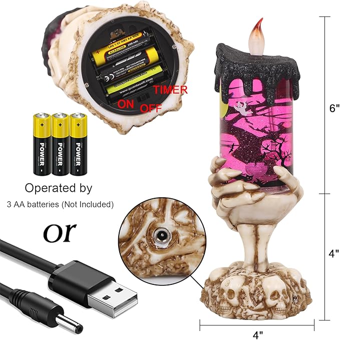 Eldnacele Halloween Snow Globe Candles Lighted Lamp USB Powered Battery Operated Spooky Spinning Water Glittering Tornado Flameless Candles Skeleton Hand Holder Halloween Centerpiece Decor(Ghost)