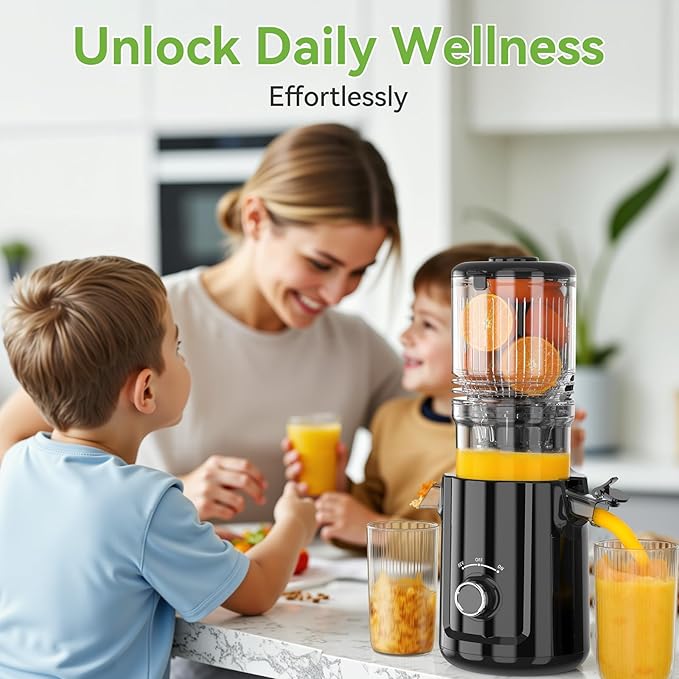 Cold Press Juicer - 5.3" Large Feed Chute Juicer Machines for Whole Vegetables & Fruits, 99% High Juice Yield, Quiet & Easy to Clean Slow Masticating Juicer, BPA-Free, Preserves More Nutrients (Black)