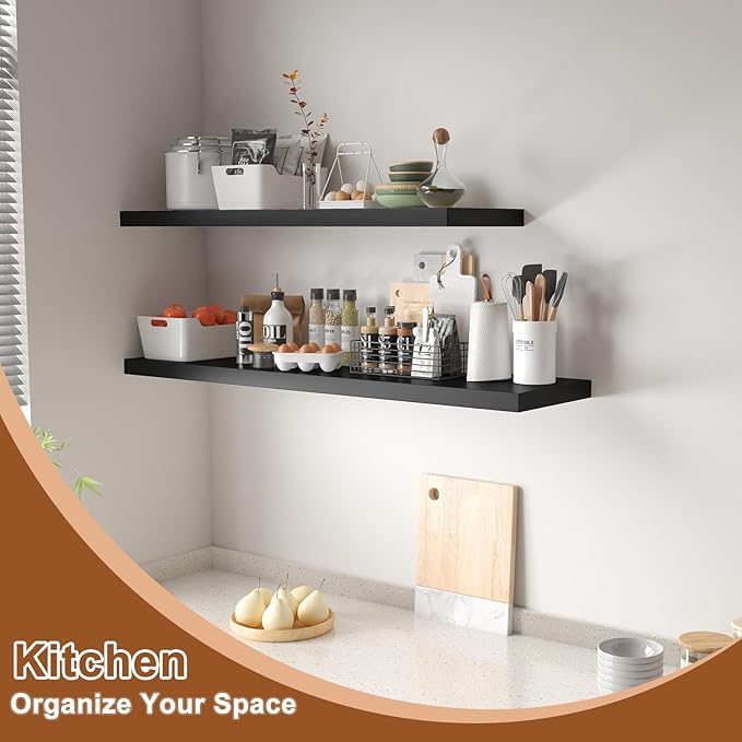 12 Inch Deep Floating Shelves for Wall 3 Pack Floating Shelves Large Storage Space Wall Mount Shelf for Living Room Kitchen Bathroom 30" W x 12" D x 1.2" H Black