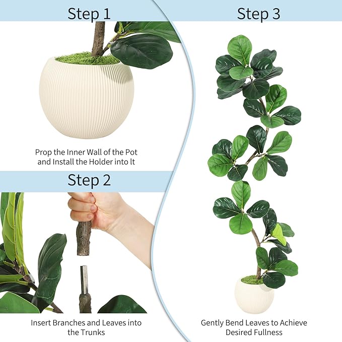 GarveeHome Fiddle Leaf Fig Artificial Tree with White Planter,5ft Faux Plants Indoor with Moss, Fake Rubber Tall Fake Floor Plant in Pot - Artificial Trees for Home Office Living Room Decor