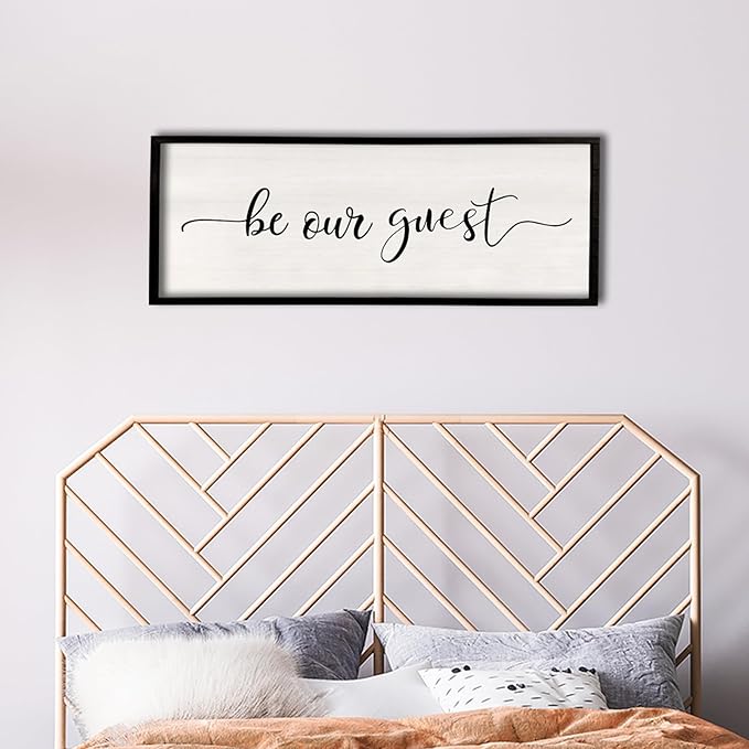 comurdyo Be Our Guest Wall Decor Sign 40”X15” Large Master Bedroom Above Bed Wall Decor Wood Framed Guest Room Sign Simple Rustic Farmhouse Over Bed Bedside Wall Art (Black)