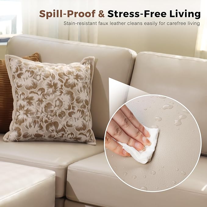 118.5" Faux Leather Modular Sectional Sofa, U Shaped Couch Set for Living Room, Large 8-Seater Comfy Cloud Couches with Storage Seat DIY Combination - Whitesand