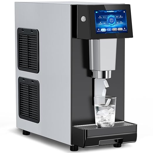 Commercial Nugget Ice Maker Machine, 100Lbs/24H Pellet Chewable Ice, 3-IN-1 Nugget Ice Maker with Ice & Water Dispenser, Self-Cleaning Countertop Stainless Steel Ice Machine for Business, Office,Party