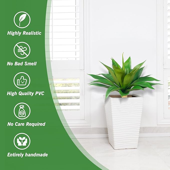 Artificial Agave Plants,Large UV Resistant Fake Agave Planters for Indoor and Outdoor Decorating Plantas Artificiales Decorativas Grandes(2Pack, 28")