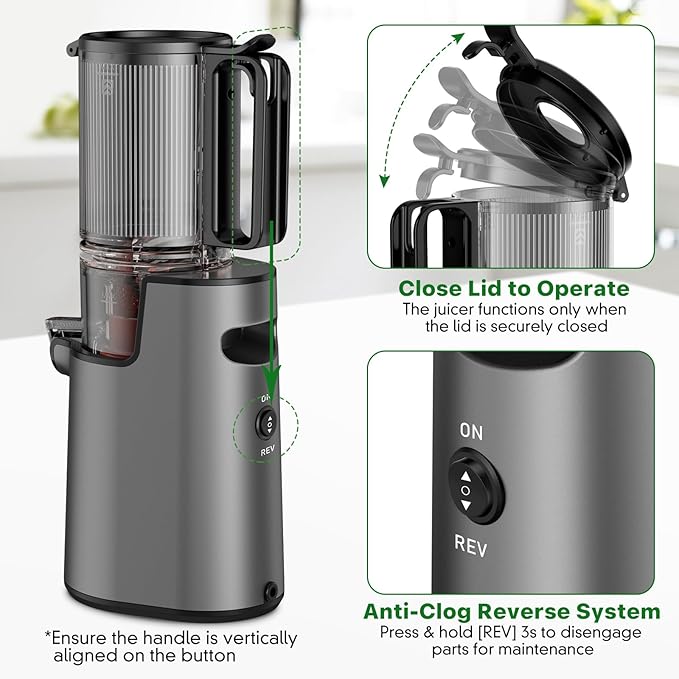 Cold Press Juicer, Juicer Machines with 5.4" Wide Feed Chute for Juice Extractor, Professional Slow Masticating Juicer for Whole Vegetables & Fruits with High Juice Yield, Easy to Clean (Black)