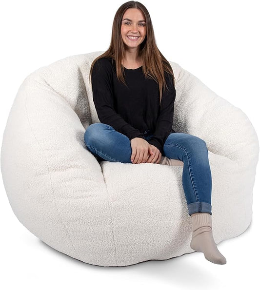 Big Joe Cloudberry Foam-Filled Structured Bean Bag Chair, Icing Teddy Boucle