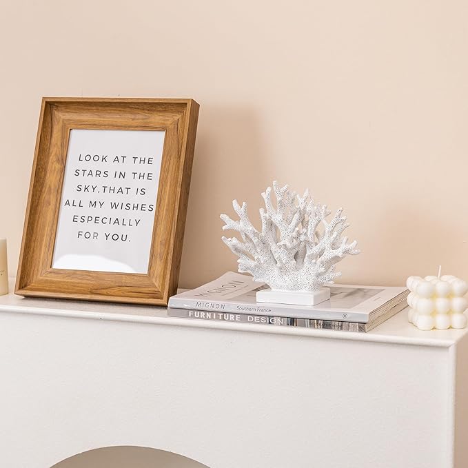 5.8" H White Coral Decor, Resin Coral Statue, Nautical Decorations for Home, Bedroom, Bathroom, Living Room, Beach/Coastal/Ocean Themed Cabinet Shelf Tabletop Decor