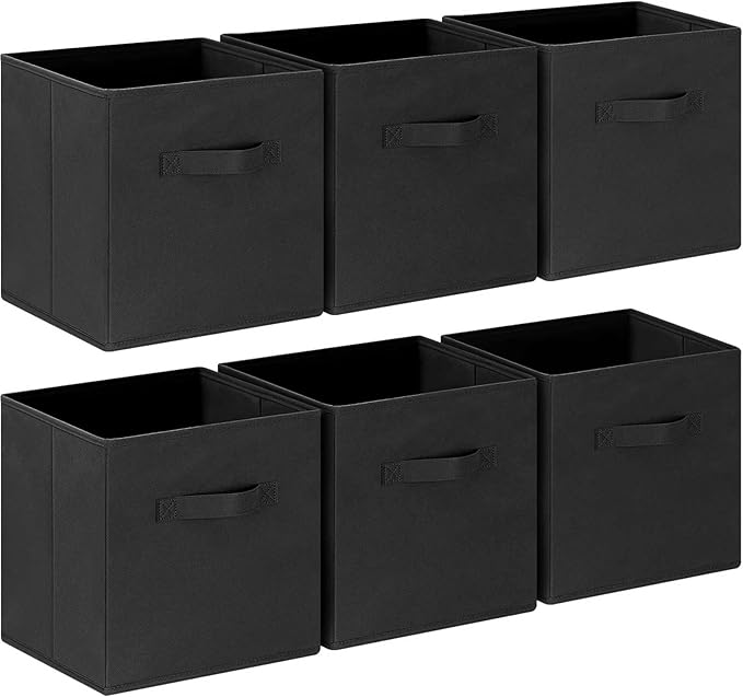 GhvyenntteS Storage Cubes 6 Pack, 11 Inch Cube Storage Bins with Dual Handles, Collapsible Heavy Duty Fabric Bins for Shelves Closet, Baskets for Organizing Clothes Bedding Toys Books (Black)