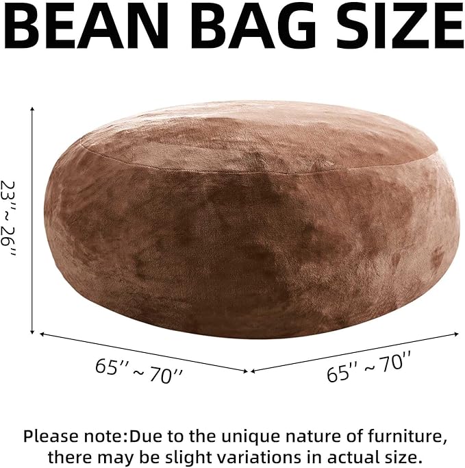 Bean Bag Chair 6Ft, Memory Foam Filled, Large Beanbag Chairs for Adults and Teens, Soft Sofa with Removable Flannel Cover, Round Couch for Living Room Bedroom College Dorm (Coffee, 6FT-67×67"×24")