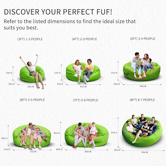 Bean Bag Chair for Adults 7FT,Soft Removable Cover for Teens/Girls Bedroom,Fluffy Giant Round Floor Beanbag Lounger Chairs (No Filler,Green)