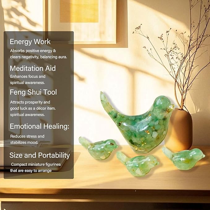 Crystal Bird Figurines, Resin Animal Statues, Miniature Decorative Gravel Birds, Home Decor (4PCS-GreenAventurine)