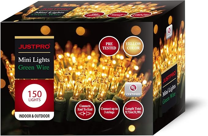 150LIGHTS Yellow Extra-Bright with End Connectors Christmas Decorative Lights 9.72m UL Certified Mini String Light Set Waterproof for Home Garden Holiday Christmas Tree Party Patio Wedding