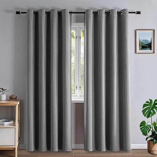 Blackout Curtains 90 Inch Length for Bedroom, Thermal Insulated Blackout Curtains 2 Panels Set, Solid Grommet Privacy Room Darkening Drapes for Living Room Windows(W52 x L90, Light Grey)