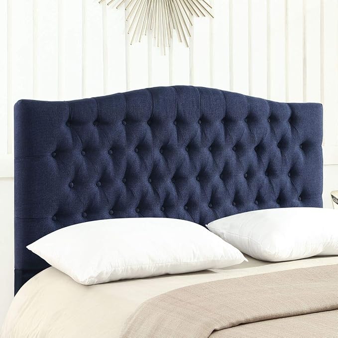 24KF Upholstered Tufted Button Linen Fabric Headboard,Comfortable Fashional Headboard Queen/Full Size,Navy Blue