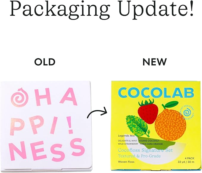 Cocofloss Woven Dental Floss, Dentist-Designed Oral Care, Waxed, Vegan, Kid-Friendly, with Coconut Oil, 4-Pack of Mint, Coconut, Orange, Strawberry (33 yard Each)