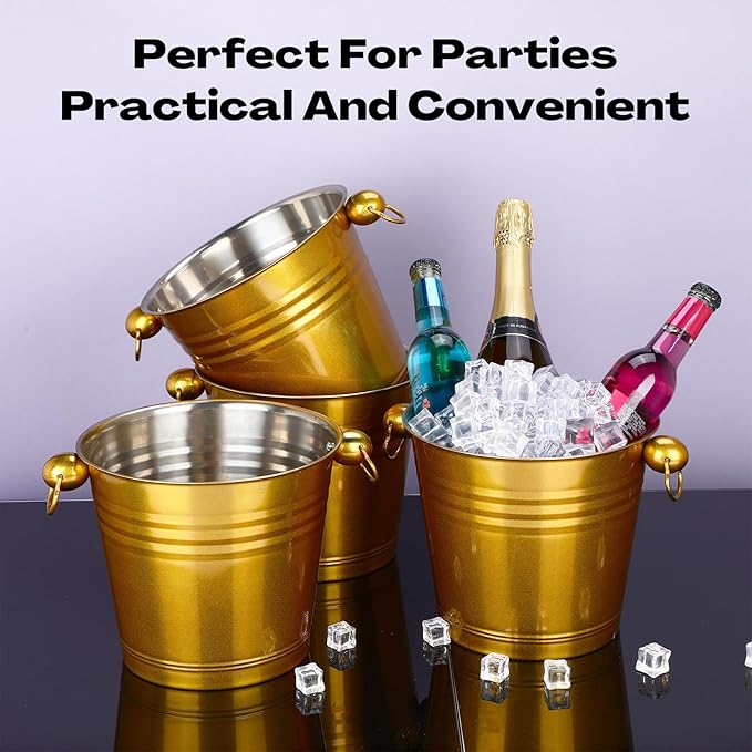 Amyhill 8 Pack Stainless Steel Ice Bucket 5.3 Quart/ 5 Liter with Handle Large Insulated Champagne Buckets Beer Bucket for Cocktail Bar Wine Parties Chilling Wine Champagne Home(Gold)