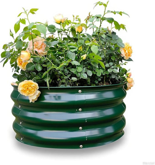 GARDMAX 2x2x1FT Galvanized Round Raised Garden Bed Kit, Metal Planter Boxes Outdoor with Easy Assembly, Large Garden Bed for Vegetables, Fruits, Flower, Herbs Dark Green