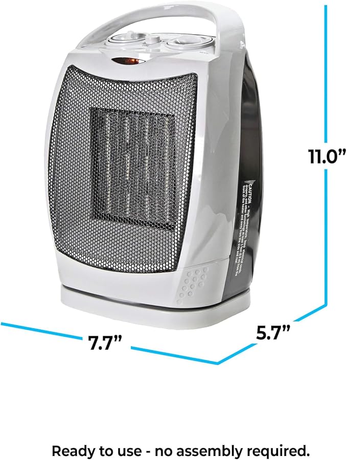 Comfort Zone Oscillating Indoor Space Heater, Portable, Ceramic, Electric, Energy-Efficient, Adjustable Thermostat, Tip-Over Switch, Overheat Protection, Ideal for Home, Bedroom, Office, 1500W, CZ449E