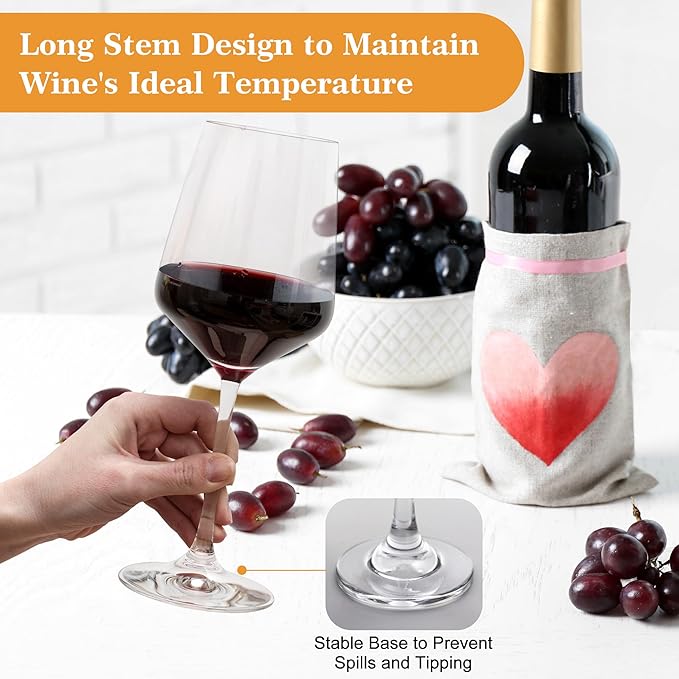 Clear Wine Glasses Set of 6-14oz Long Stem Wine Glass, Pretty Crystal Glassware, Hand Blown Goblets Drinkware, Unique Stemware Wine Glass Holiday Gift Set