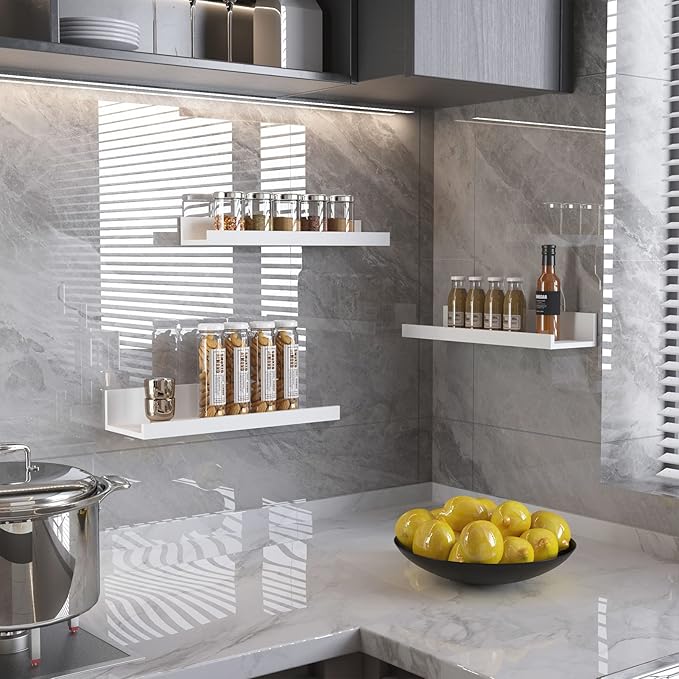 Giftgarden 16 Inch White Floating Shelves for Wall Mount, Modern Wood Wall Shelf Ledge for Bathroom Bedroom Living Room Kitchen Nursery Storage, Set of 3 Different Sizes