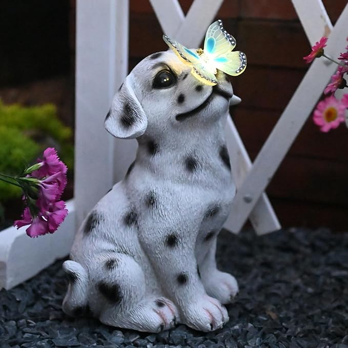 Dog Garden Figurines Outdoor Decor Solar Statue with LED Lights for Patio Lawn Yard Art Decoration Housewarming Garden Gift