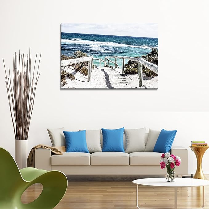 DZL Art S74281 Rottnest Island Beach Seascape Painting Sea Nature Pictures Wall Art Canvas Prints Painting Ready to Hang for Living Room Bedroom Decor Office Wall Decor Home Decoration