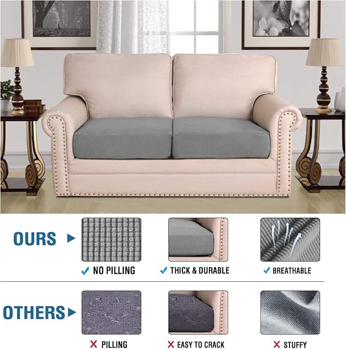 H.VERSAILTEX Super Stretch Individual Seat Sofa Covers Couch Slipcover Sets Thick Jacquard Textured Twill Fabric (2 Piece Medium Cushion Covers, Dove)