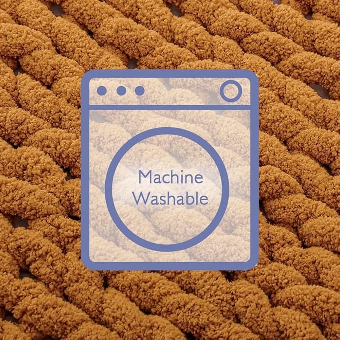 Bigacogo Chunky Knit Throw Blanket for Couch, 40x40 inches, 100% Hand Knitted with Thick Jumbo Chenille Yarn, Cozy Soft Large Rope Knot Cable Crochet Blankets for Sofa Bed Living Room, Burnt Orange