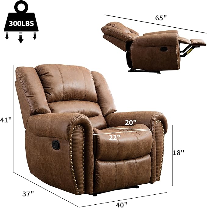CANMOV Leather Recliner Chair Set of 2, Classic and Traditional Manual Recliner Chair with Comfortable Arms and Back,Manual Single Recliner Sofa for Living Room, Nut Brown