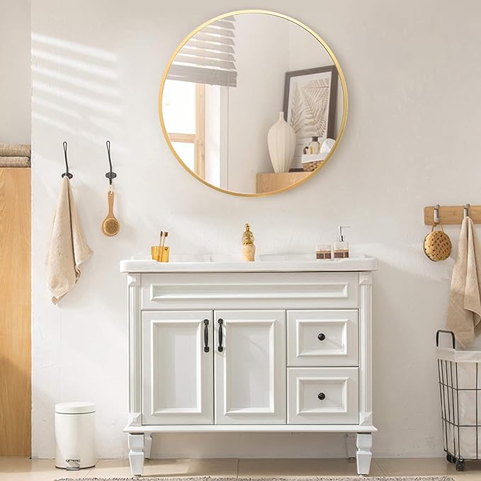 BEAUTYPEAK 18 Inch Round Mirror, Metal Frame Circle Mirror, Wall Mounted for Entryway, Bathroom, Vanity, Living Room, Gold